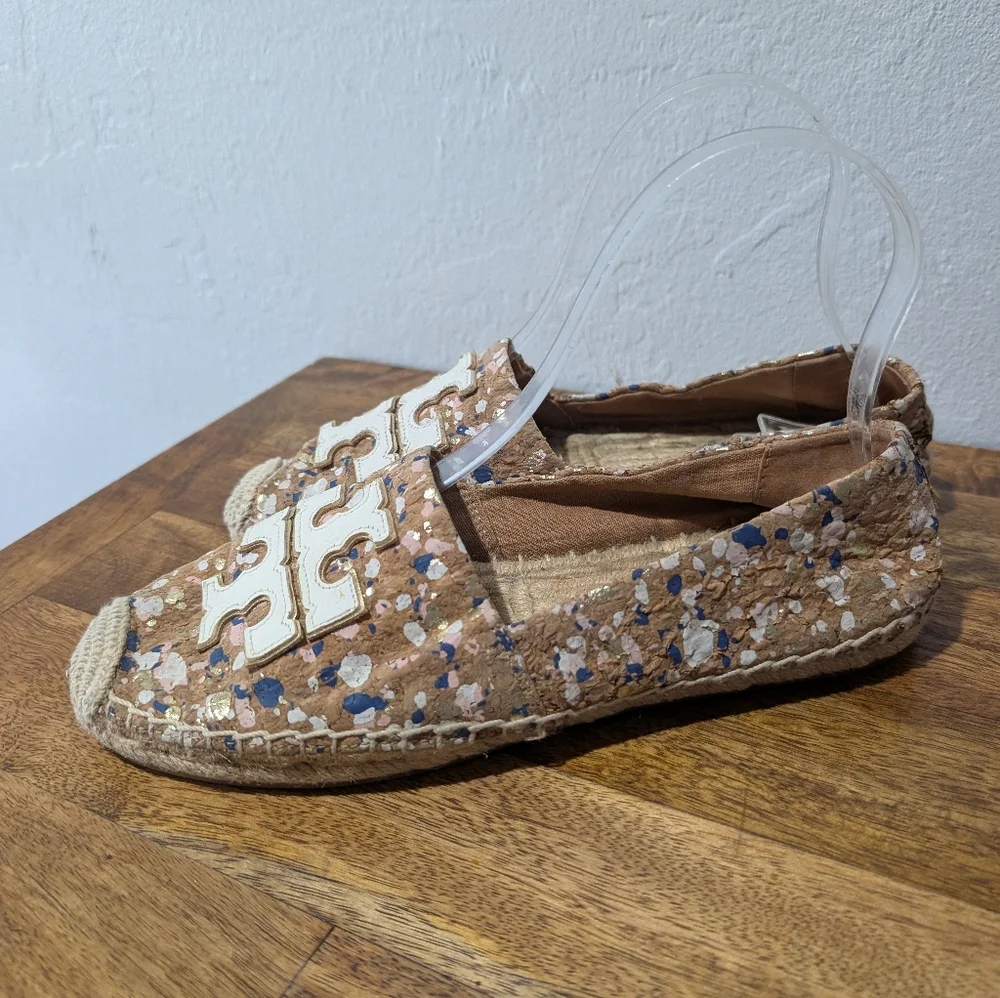 New Tory Burch Women Ines Cork Logo‎ Flat Espadrilles US 7.5
